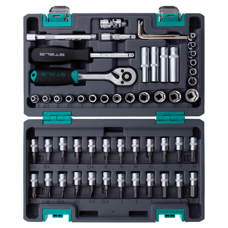 Набор инструментов, 1/4", CrV, пластиковый кейс 57 предметов Stels