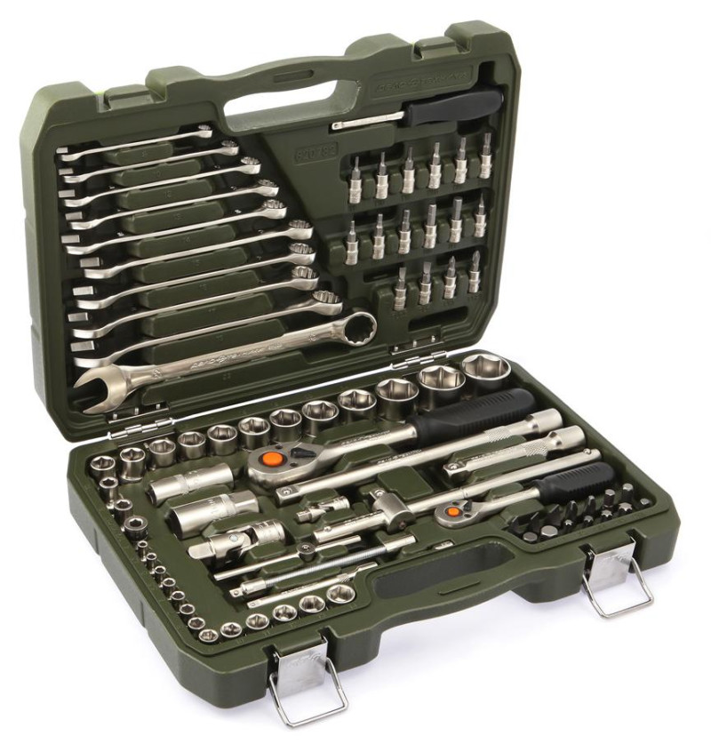 Набор головок 1/4",1/2" с комбинированными ключами, 82 предм.