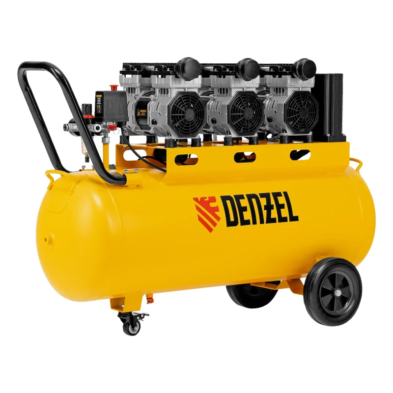Компрессор безмасляный, малошумный DLS 2250/100, 2250 Вт, 3x750, 100 л, 410 л/мин блок управления/ Denzel